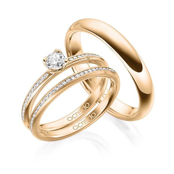 Tri-Set in roségoud 14 kt. met 0,3 ct. + in totaal 0,28 ct. Briljanten & Briljant tw/si van acredo - A-1602-5