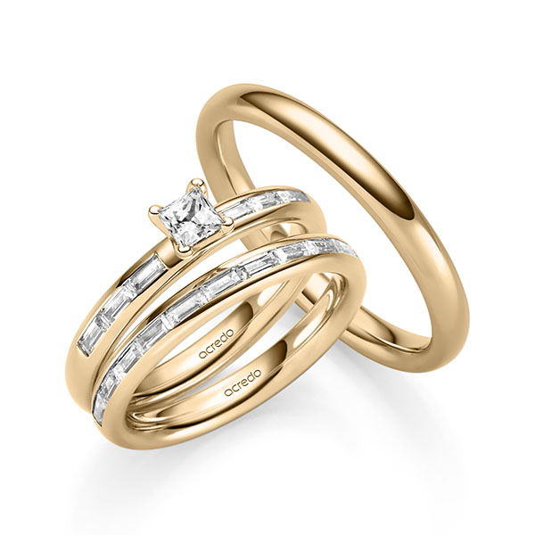 Tri-Set in roségoud 14 kt. met 0,3 ct. + in totaal 0,85 ct. Briljant & Baguette-Diamant tw,vs van acredo