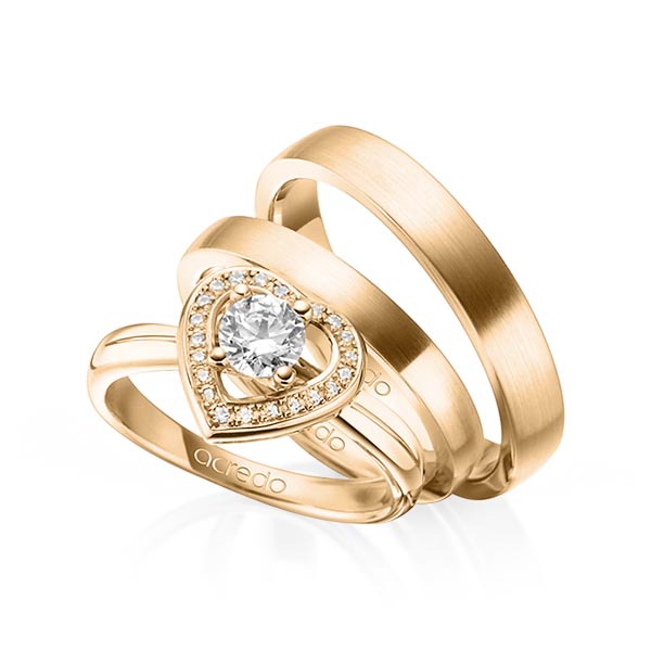 Tri-Set in roségoud 14 kt. met 0,4 ct. 22 stenen, samen 0,11ct. Briljant tw/si van acredo