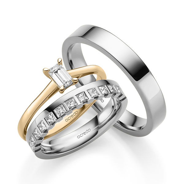 Tri-Set in roségoud 14 kt. met 0,4 ct. + in totaal 0,36 ct. tw,vs van acredo