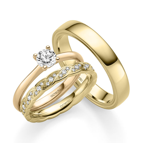 Tri-Set in roségoud 14 kt. met 0,5 ct. + in totaal 0,34 ct. Briljant tw/si van acredo