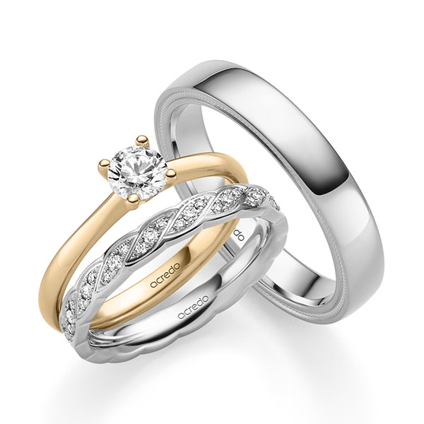 Tri-Set in roségoud 14 kt. met 0,5 ct. + in totaal 0,34 ct. Briljant tw/si van acredo