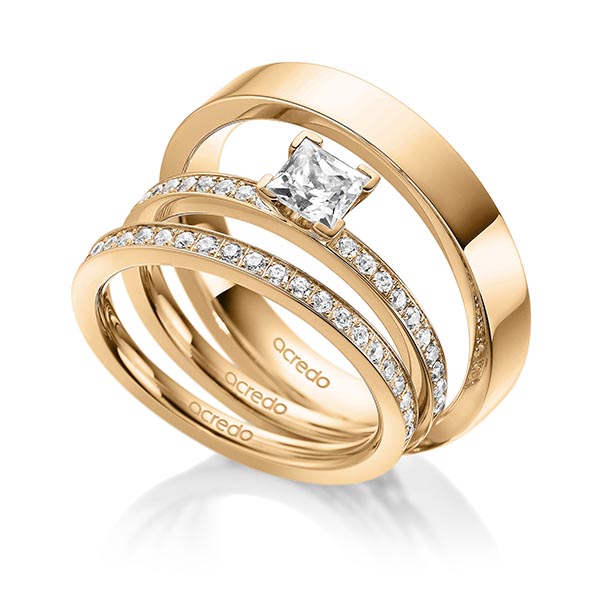 Tri-Set in roségoud 14 kt. met 0,5 ct. + in totaal 0,42 ct. Princess-Diamant & Briljant tw,vs tw/si van acredo