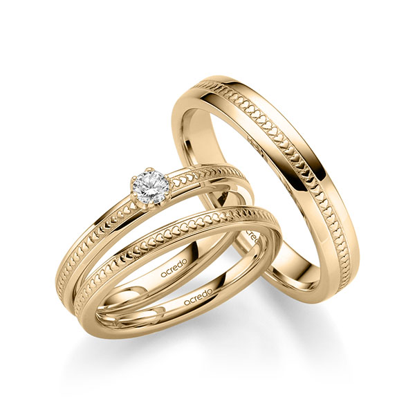 Tri-Set in roségoud 14 kt. met in totaal 0,15 ct. Briljanten tw/si van acredo
