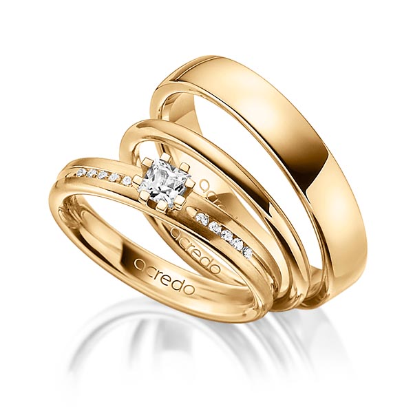 Tri-Set in roségoud 14 kt. met in totaal 0,33 ct. Princess-Diamant tw/si van acredo