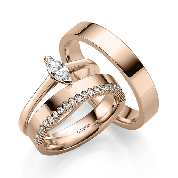 Tri-Set in Rotgold 585 mit zus. 0,41 ct. tw, vs tw, si von acredo