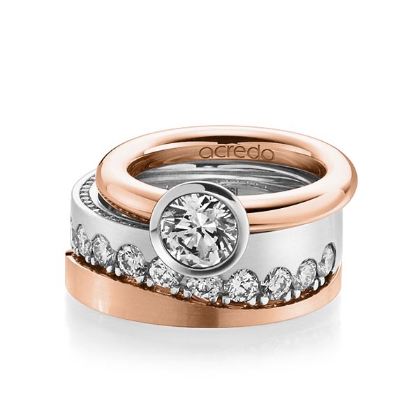 Tri-Set in Rotgold 585 Weißgold 585 mit 1 ct. + zus. 1,385 ct. Brillant tw, vs tw, si von acredo