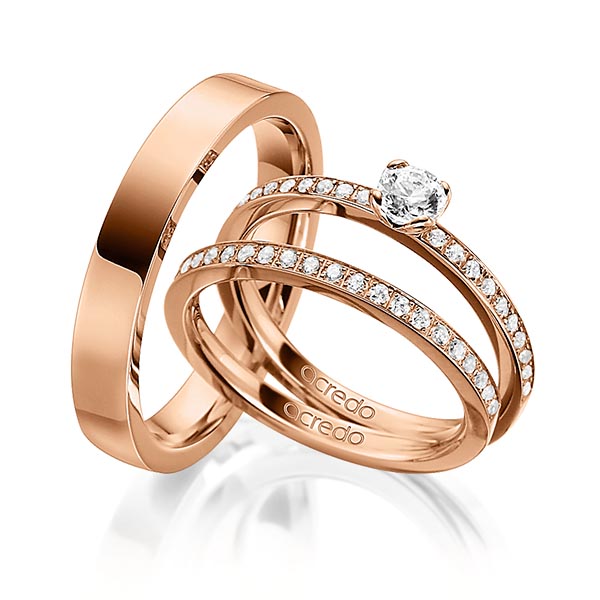 Tri-Set in Rotgold 750 mit 0,3 ct. + zus. 0,42 ct. Brillant tw, si von acredo