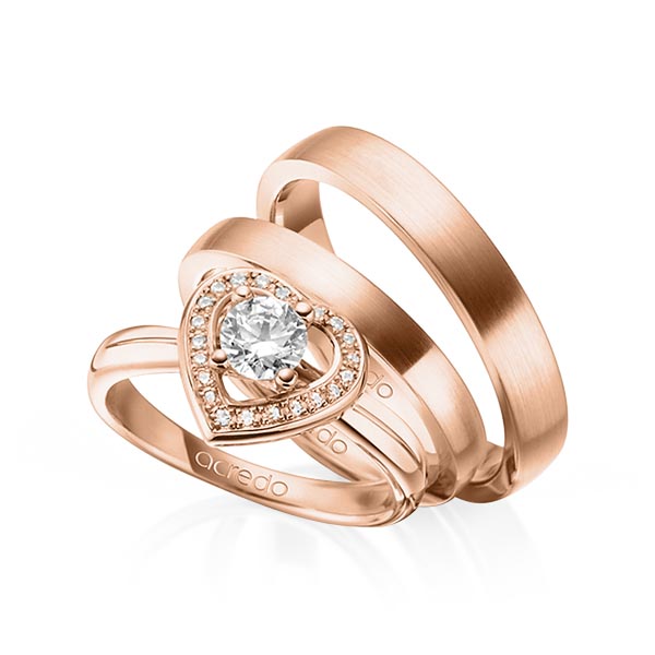 Tri-Set in Rotgold 750 mit 0,4 ct. 22 St. zusammen 0,11ct. Brillant tw, si von acredo