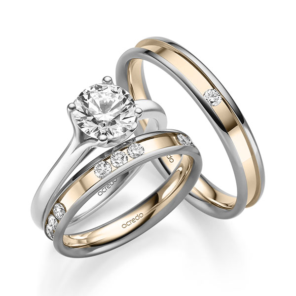 Tri-Set in Weissgold 585 mit 1,5 ct. + zus. 0,64 ct. Brillant tw, si von acredo
