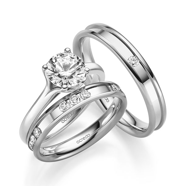 Tri-Set in Weissgold 585 mit 1,5 ct. + zus. 0,64 ct. Brillant tw, si von acredo