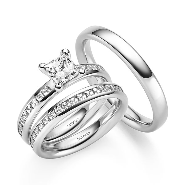 Tri-Set in Weissgold 585 mit 1 ct. + zus. 1,05 ct. Brillant & Prinzess-Diamant tw, vs tw, si von acredo - A-2424-1 Tri-Set in Weissgold 585 mit 1 ct. + zus. 1,05 ct. Brillant & Prinzess-Diamant tw, vs tw, si von acredo - A-2424-1
