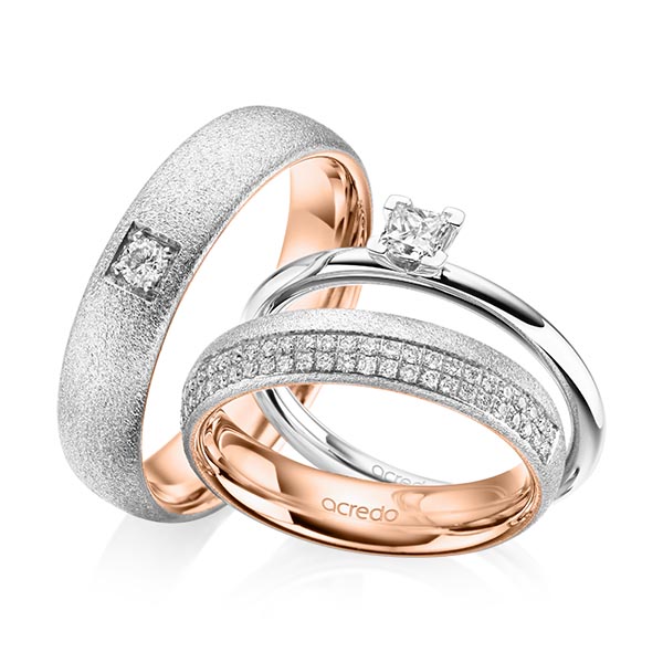 Tri-Set in Weissgold 585 mit zus. 0,61 ct. Prinzess-Diamant & Brillant tw, si von acredo