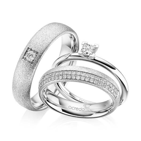 Tri-Set in Weißgold 585 mit zus. 0,61 ct. Prinzess-Diamant & Brillant tw, si von acredo Tri-Set in Weißgold 585 mit zus. 0,61 ct. Prinzess-Diamant & Brillant tw, si von acredo