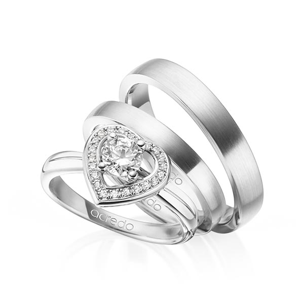 Tri-Set in Weißgold 750 mit 0,4 ct. 22 St. zusammen 0,11ct. Brillant tw, si von acredo