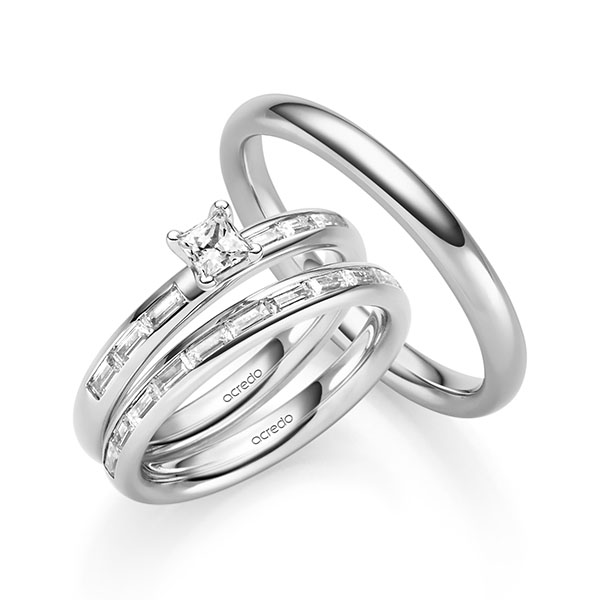 Tri-Set in witgoud 14 kt. met 0,3 ct. + in totaal 0,85 ct. Briljant & Baguette-Diamant tw,vs van acredo