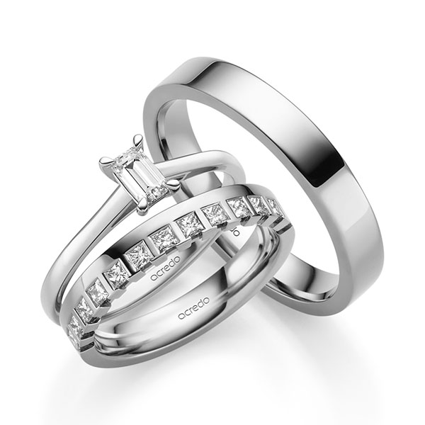 Tri-Set in witgoud 14 kt. met 0,4 ct. + in totaal 0,36 ct. tw,vs van acredo