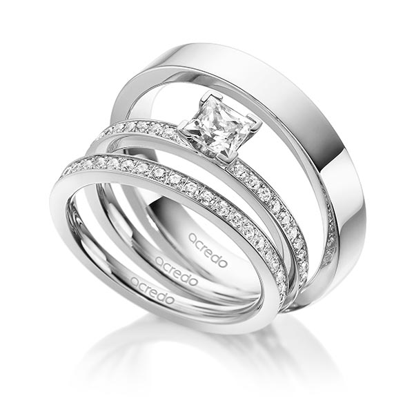 Tri-Set in witgoud 14 kt. met 0,5 ct. + in totaal 0,42 ct. Princess-Diamant & Briljant tw,vs tw/si van acredo