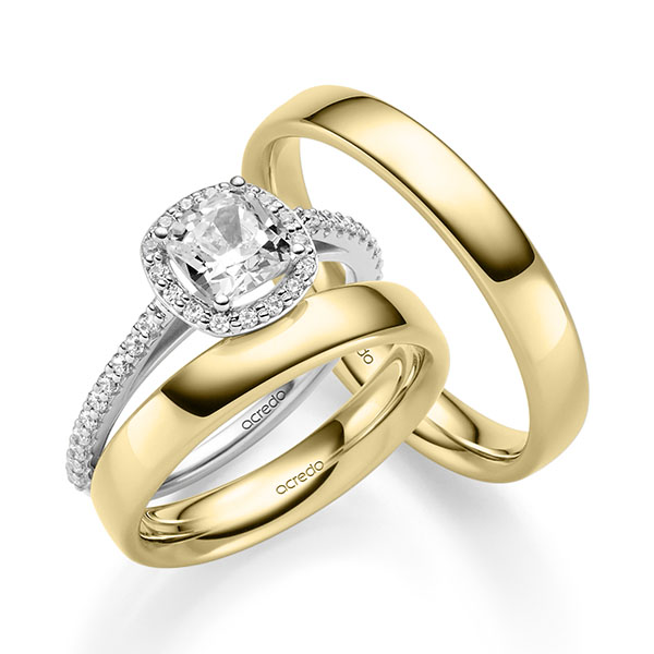 Tri-Set in witgoud 14 kt. met 1 ct. + in totaal 0,312 ct. tw,vs tw/si van acredo