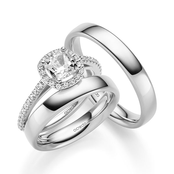 Tri-Set in witgoud 14 kt. met 1 ct. + in totaal 0,312 ct. tw,vs tw/si van acredo