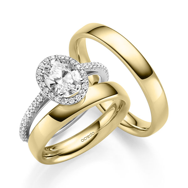 Tri-Set in witgoud 14 kt. met 1 ct. + in totaal 0,34 ct. tw,vs tw/si van acredo