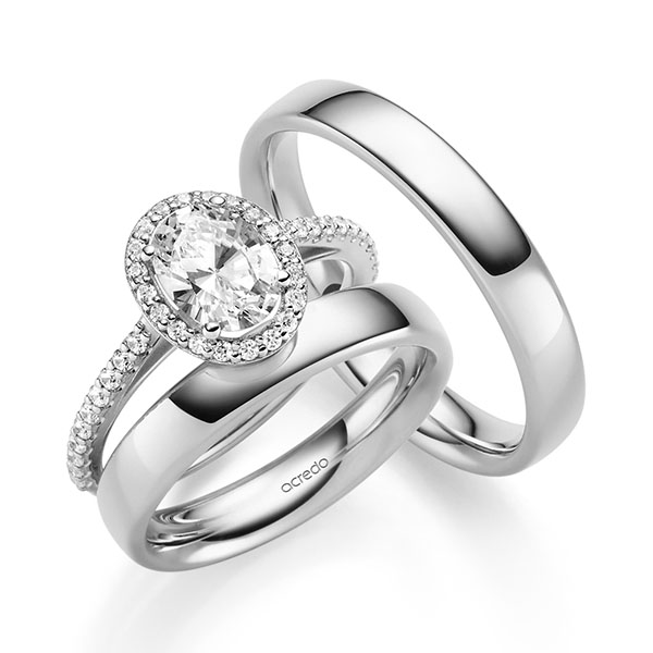 Tri-Set in witgoud 14 kt. met 1 ct. + in totaal 0,34 ct. tw,vs tw/si van acredo