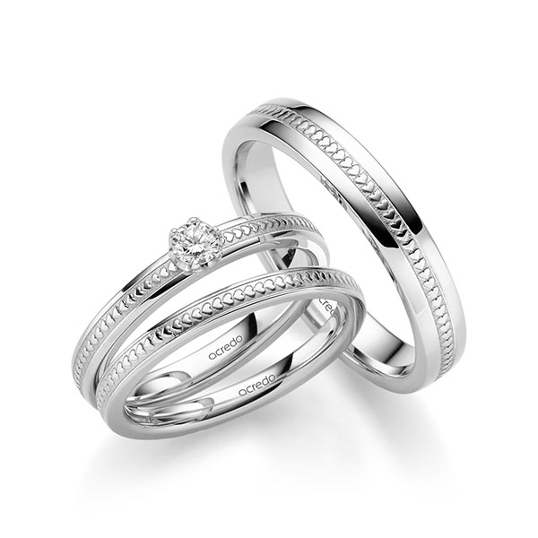 Tri-Set in witgoud 14 kt. met in totaal 0,15 ct. Briljanten tw/si van acredo