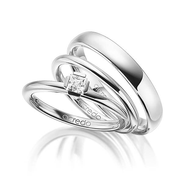 Tri-Set in witgoud 14 kt. met in totaal 0,25 ct. Princess-Diamant tw/si van acredo