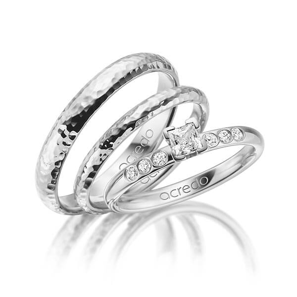 Tri-Set in witgoud 14 kt. met in totaal 0,32 ct. Princess-Diamant tw,vs tw/si van acredo