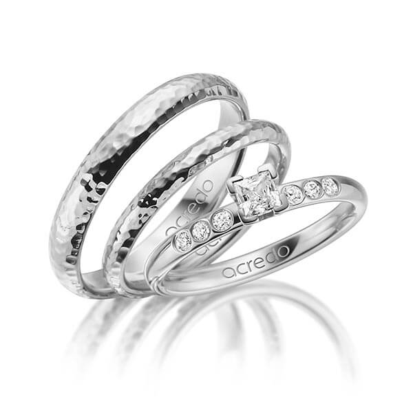 Tri-Set in witgoud 14 kt. met in totaal 0,32 ct. Princess-Diamant tw,vs tw/si van acredo