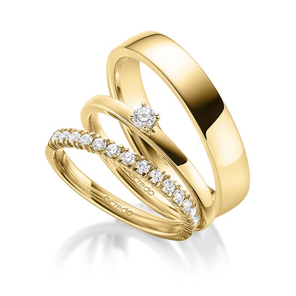 Triset in geelgoud 14 kt. half gezet met in totaal 0,45 ct. Briljant tw,vs tw/si van acredo