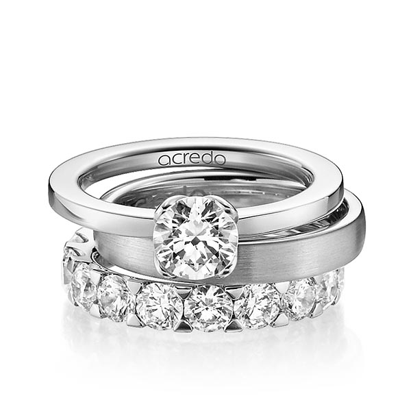Triset in platina 950 met 1 ct. + in totaal 3,04 ct. Briljanten & Briljant tw,vs van acredo