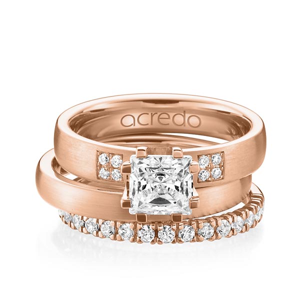 Triset in roodgoud 14 kt. met 1 ct. + in totaal 0,684 ct. Princess-Diamant & Briljant tw,vs tw/si van acredo - A-1234-2 Triset in roodgoud 14 kt. met 1 ct. + in totaal 0,684 ct. Princess-Diamant & Briljant tw,vs tw/si van acredo - A-1234-2
