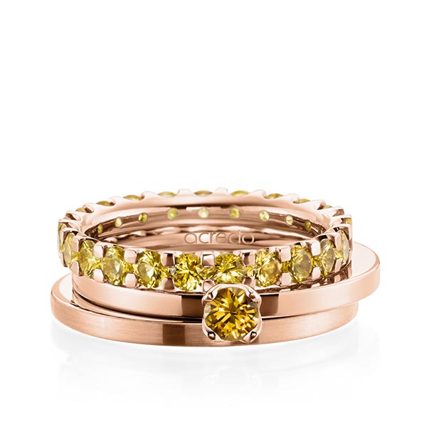 Triset in roodgoud 14 kt. volledig gezet met in totaal 2,32 ct. Briljant Saffier Geel van acredo - A-1988-7 Triset in roodgoud 14 kt. volledig gezet met in totaal 2,32 ct. Briljant Saffier Geel van acredo - A-1988-7