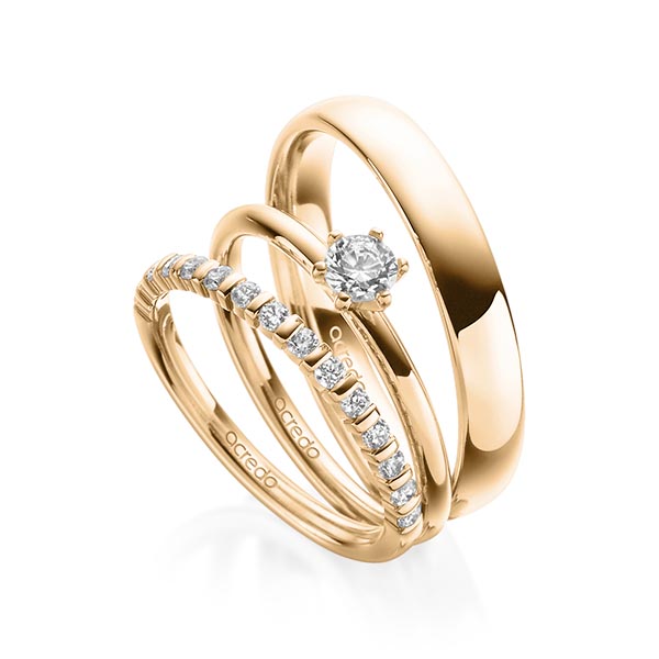 Triset in Roségold 585 halbausgefasst mit zus. 0,55 ct. Brillant tw, vs tw, si von acredo