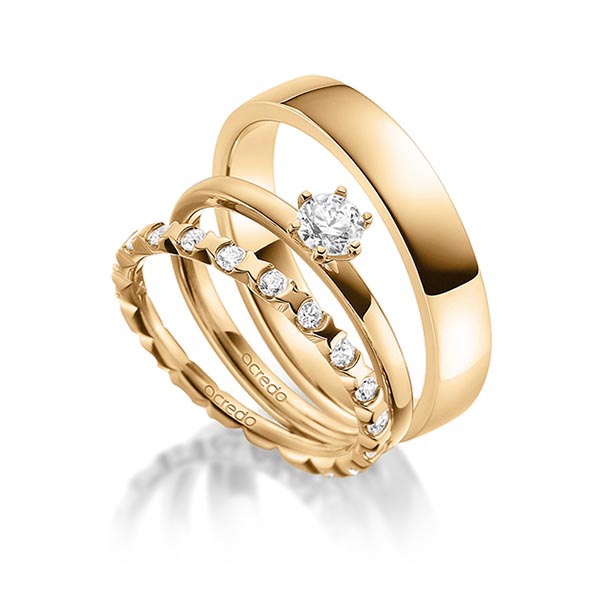 Triset in Roségold 585 vollausgefasst mit 0,3 ct. + zus. 0,4 ct. Brillant tw, vs von acredo