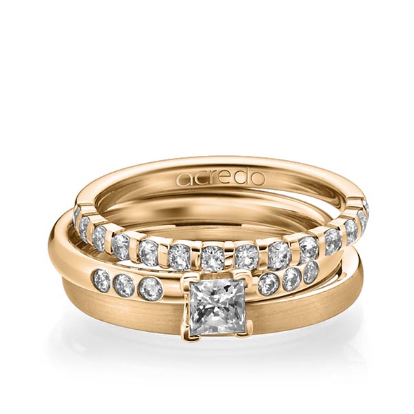 Triset in roségoud 14 kt. half gezet met 0,4 ct. + in totaal 0,42 ct. Briljant & Princess-Diamant tw,vs tw/si van acredo - A-1229-4 Triset in roségoud 14 kt. half gezet met 0,4 ct. + in totaal 0,42 ct. Briljant & Princess-Diamant tw,vs tw/si van acredo - A-1229-4