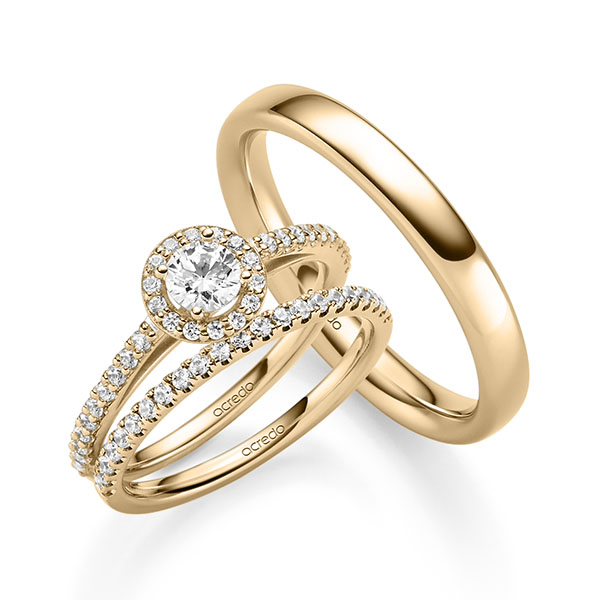 Triset in roségoud 14 kt. met 0,3 ct. + in totaal 0,518 ct. Briljant tw,vs tw/si van acredo