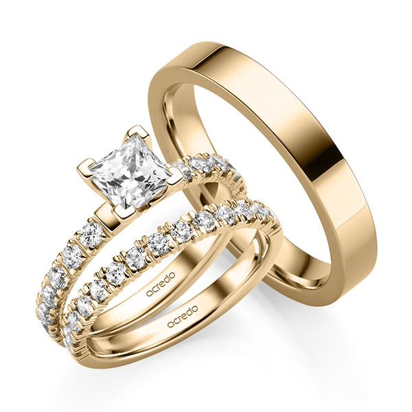 Triset in roségoud 14 kt. met 0,7 ct. + in totaal 0,93 ct. Princess-Diamant & Briljant tw,vs tw/si van acredo