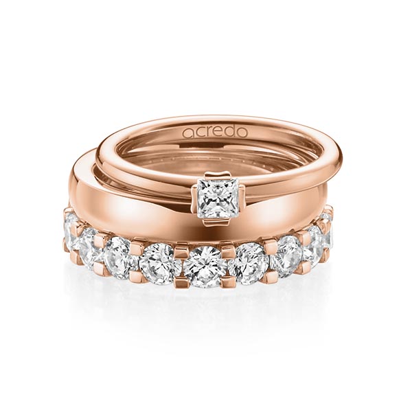 Triset in Rotgold 585 mit zus. 3,29 ct. Prinzess-Diamant & Brillant tw, si tw, vs von acredo