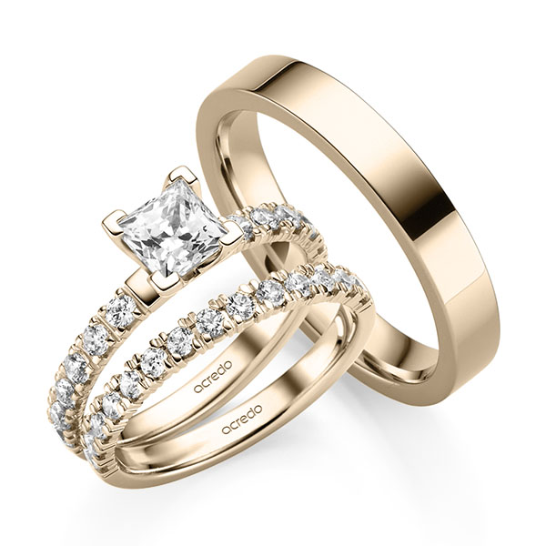 Triset in Signature Gold 585 mit 0,7 ct. + zus. 0,9 ct. Prinzess-Diamant & Brillant tw, vs tw, si von acredo - A-2420-4 Triset in Signature Gold 585 mit 0,7 ct. + zus. 0,9 ct. Prinzess-Diamant & Brillant tw, vs tw, si von acredo - A-2420-4