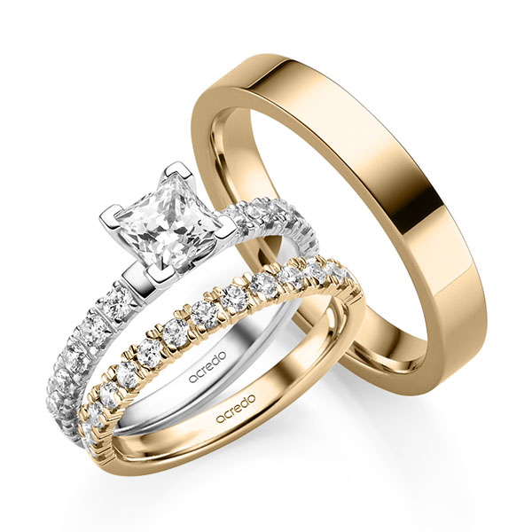 Triset in witgoud 14 kt. met 0,7 ct. + in totaal 0,93 ct. Princess-Diamant & Briljant tw,vs tw/si van acredo