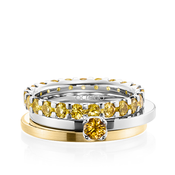 Triset in witgoud 14 kt. volledig gezet met in totaal 2,32 ct. Briljant Saffier Geel van acredo - A-1988-1